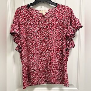 MICHAEL Michael Kors Pink Floral Ruffle Blouse -Size M